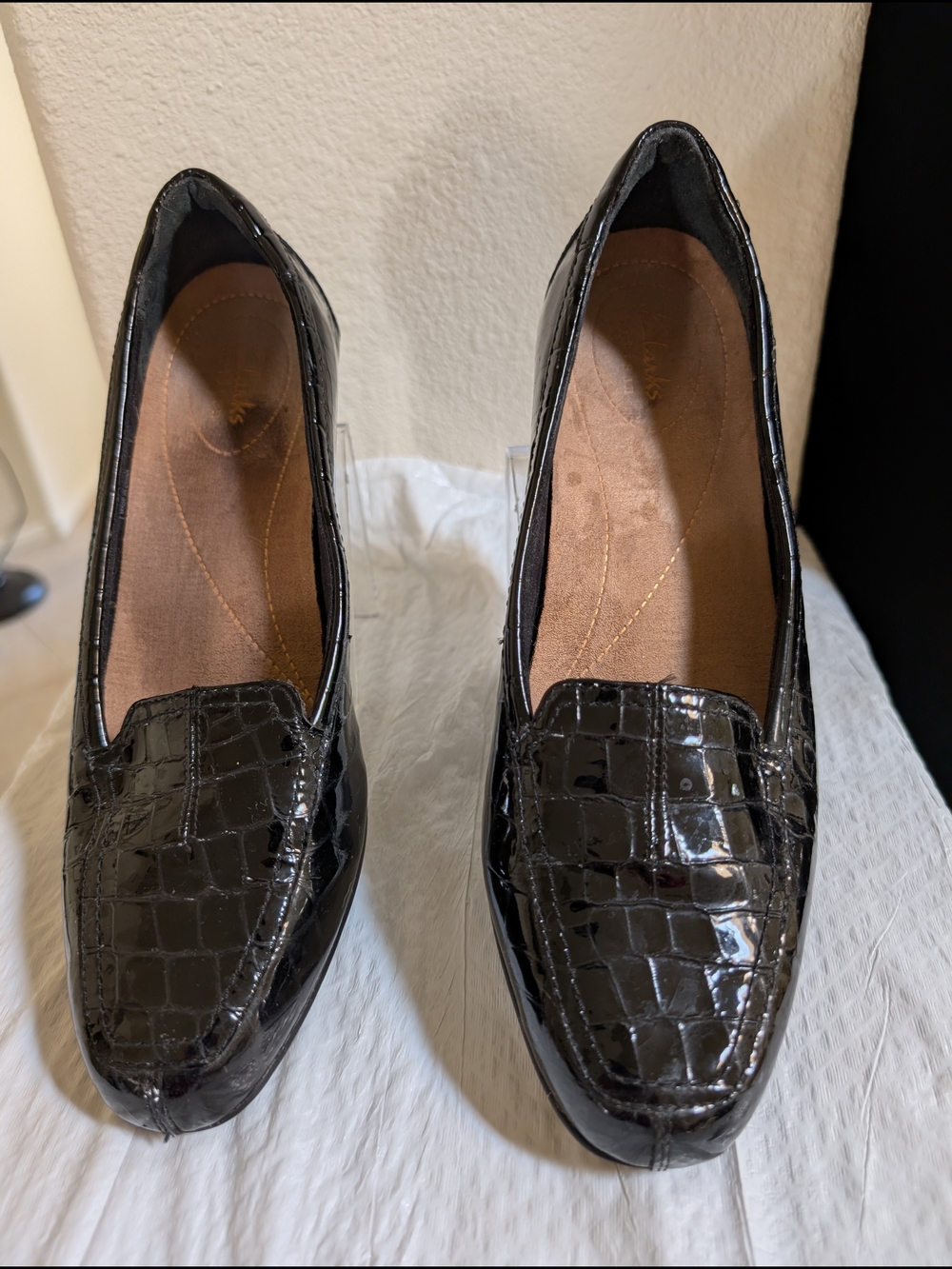 Clarks Black Patent Croc Loafers